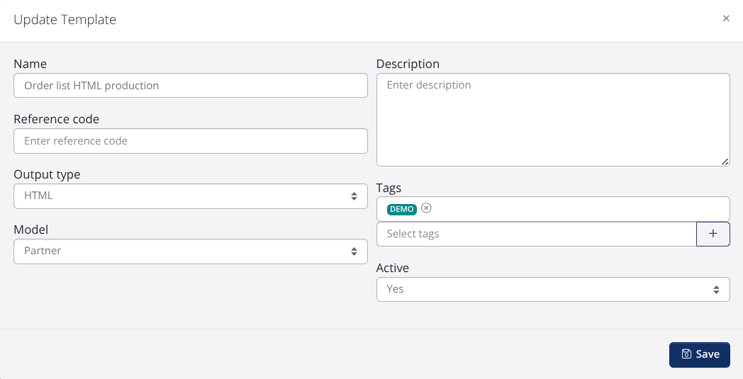 Production document: Basic settings