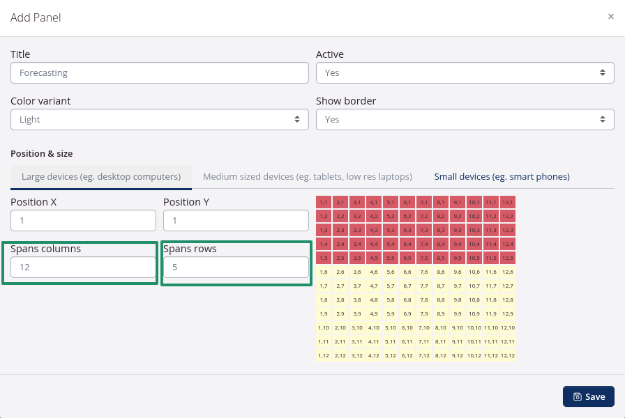 Add Panel dialog