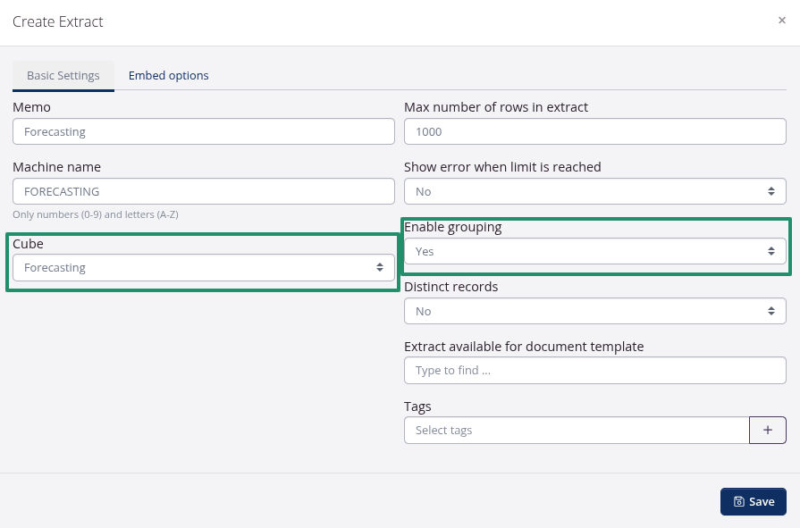 Configure Data Extract