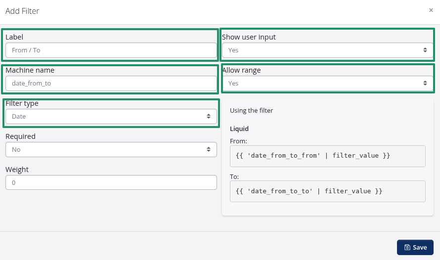 Configure Filter Dialog