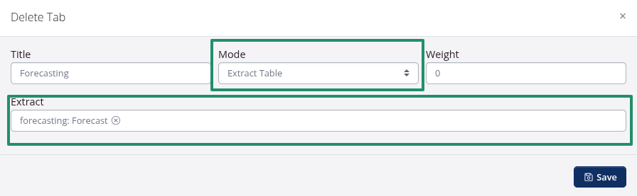 Configure panel dialog